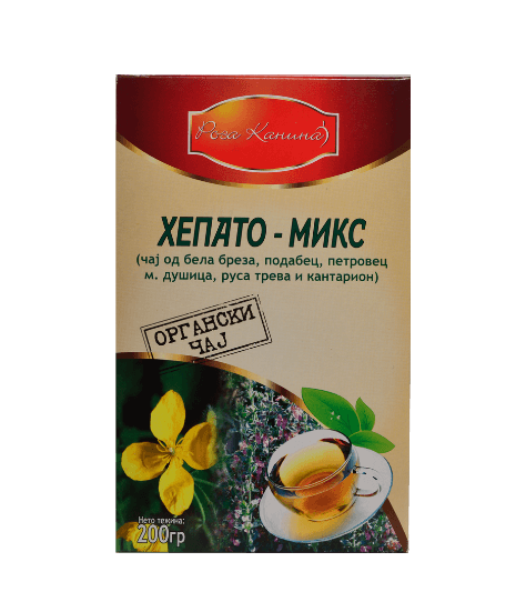 ХЕПАТО-МИКС. Помогнете му на вашето тело да се ослободи од акумулираните токсини со чајот ХЕПАТО-МИКС на РОЗА КАНИНА од бела бреза, подабец, петровец, м.душица, руса трева и кантарион. роза канина хепато микс, hepato miks, hepato miks roza kanina, alternativna medicina roza kanina hepato miks, majchina dushica, мајчина душица кантарион петровец. 